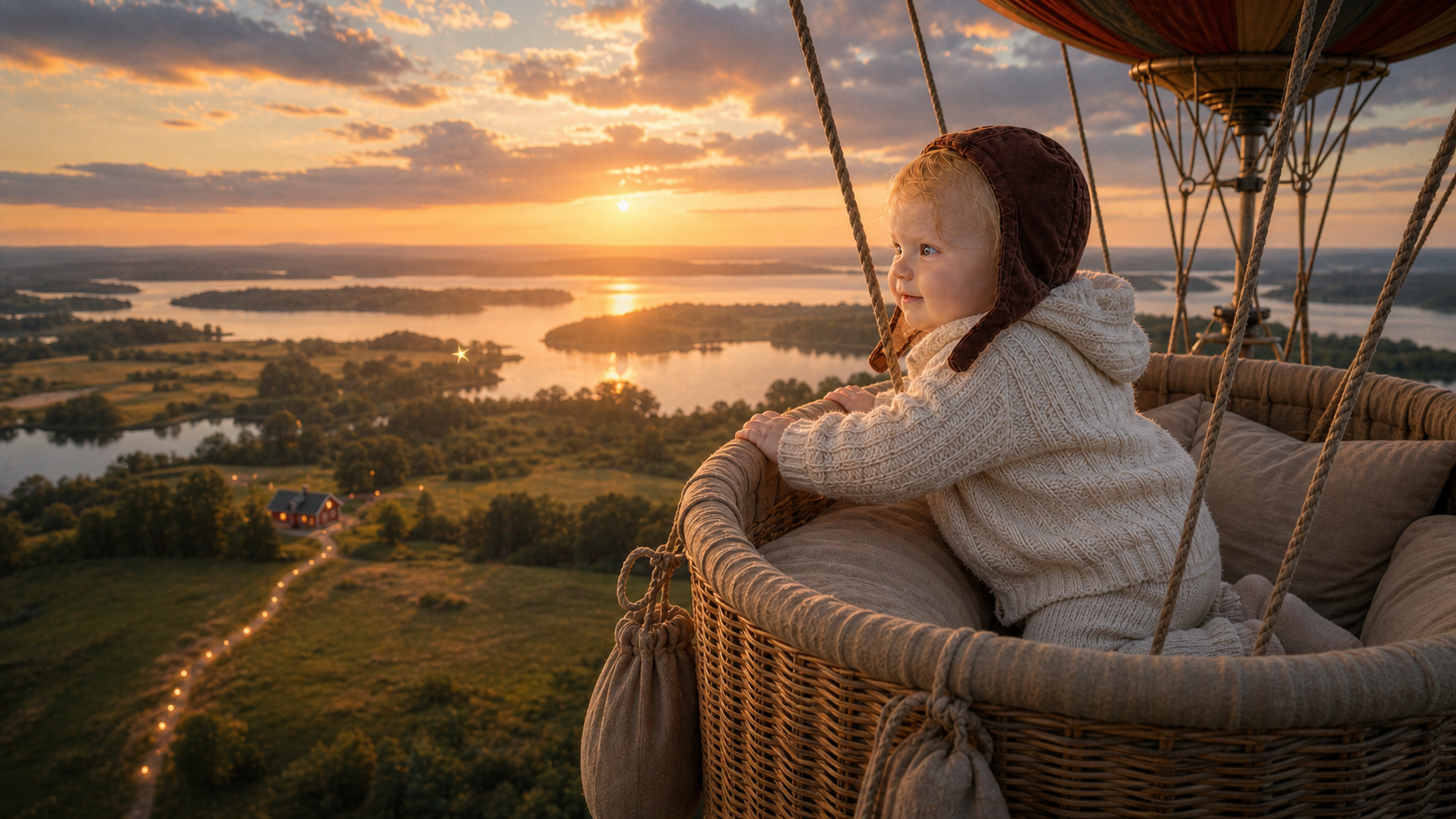Alice ser den upplysta vägen hem från luftballongen.